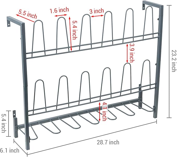 MyGift Premium Urban Gray Metal Hanging Shoe Rack for Walk in Closet, Mudroom and Entryway, Wall Mounted Space Saving Organizer for Shoes and Boots, Holds 9 Pairs - Image 5
