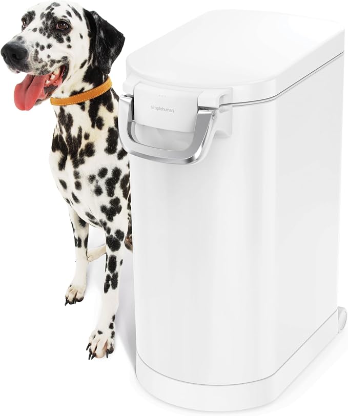 simplehuman Large Pet Food Storage Container, Holds 30-35 lb / 14-16 kg of Dry Dog Food, Cat Food, or Bird Seed, Airtight Lock-Tight Lid with Magnetic Scoop, BPA-Free, White Steel - Image 2