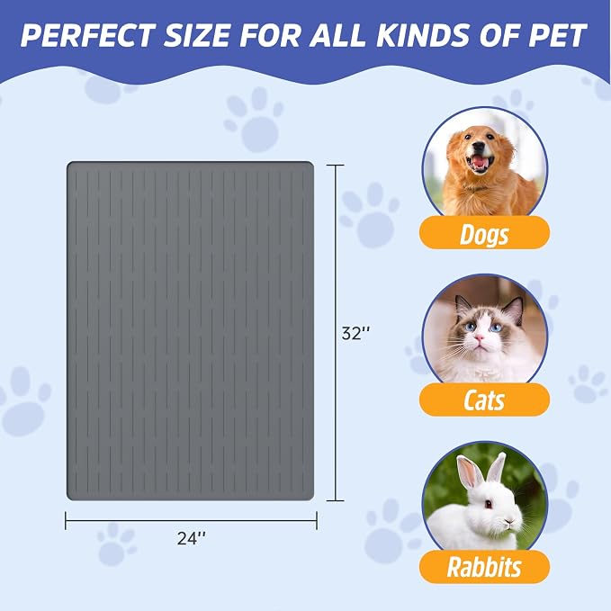 Large Dog Mats for Food and Water, 32"x24" Waterproof Pet Food Mats for Floor Nonslip Silicone Bowl Mats with Raised Edges - Image 2