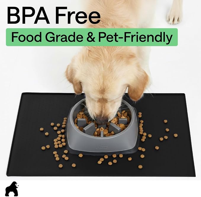 GORILLA GRIP 100% Waterproof Raised Edge BPA Free Silicone Pet Feeding Mat, Dog Cat Food Mats Contain Spills Protects Floors, Placemats for Cats and Dogs Water Bowl, Pets Accessories 16x10, Black - Image 8