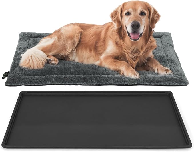 BOWHAUS Machine-Washable Dog Bed Pad & Tray for 48-Inch Kennel, Non-Slip Flat Cozy Sleeping Mat & Easy-Clean Plastic Replacement Crate Pan, Comfortable & Durable for Dogs, Rabbits, Cats, Various Pets by BOWHAUS