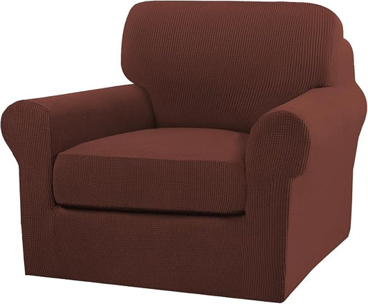 Turquoize 2 Piece Chair Covers Armchair Slipcovers for Living Room Armchair Sofa Cover with Individual Cushion Covers Feature Jacquard Fabric (Chair, Burnt Brick) by Turquoize