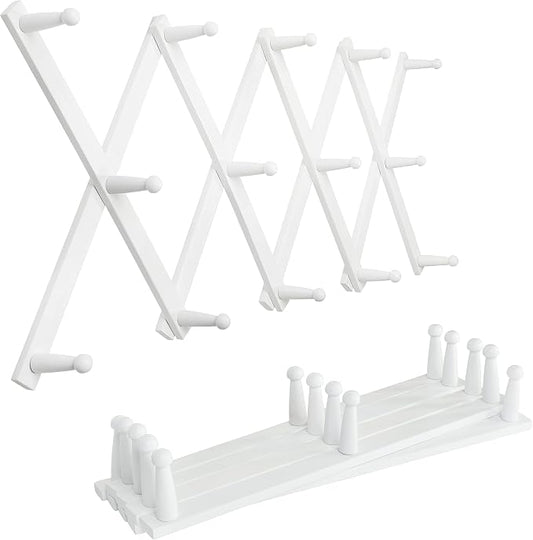 SKOLOO Hat Rack for Wall with 14 Hooks, Pack of 2, Solid Wooden, Modern, Expandable Coat Rack Wall Mount for Coats, Hats, Bags, Baseball Caps, White by SKOLOO