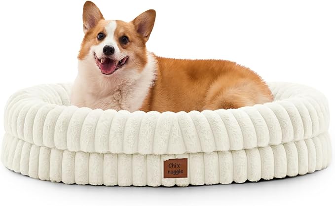 ChiXnuggle Orthopedic Dog Bed, Washable Cover, Faux Fur Bolster Pet Couch | waterproof,egg crate foam,non-slip bottom,for large dogs,cream,35*28*7,dog sofa by SnuggleUpPawsDown