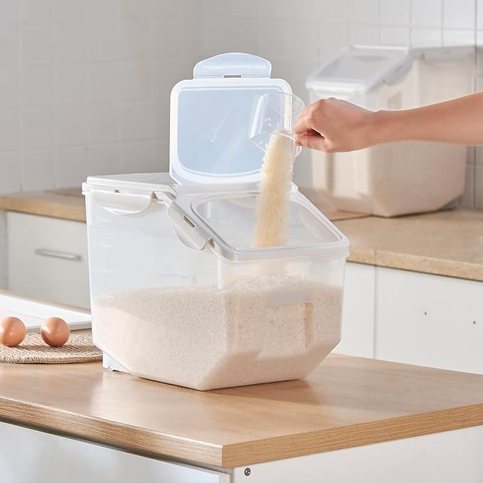 HANAMYA 10 Liter / 20 lbs Rice Storage Container with Measuring Cup, BPA free, For Rice | Grain | Pet Food | Flour, 1 count, Clear - Image 5