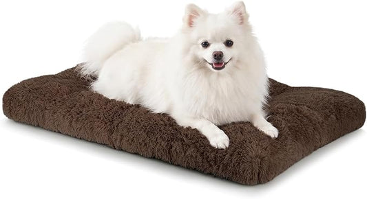 JOEJOY Dog Bed Crate Pad, Deluxe Plush Washable Dog Beds Fulffy Soft Kennel Pad Anti-Slip Pet Sleeping Mat for Small Dogs，23" x 18", Brown by JOEJOY