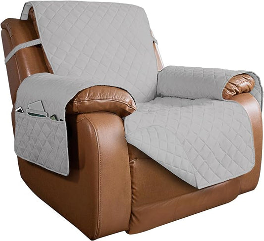 PureFit Reversible Recliner Chair Covers Couch Covers for Dogs, 28 in | Light Gray/Light Gray, Water Resistant Couch Protector, Washable Pet Couch Cover with Non Slip and Elastic Straps For Kids by PureFit