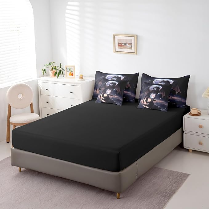Erosebridal Purple Dragon King Bedding Set - Galaxy Moon Bed in A Bag,Dreamy Animal Comforter Sets with Sheets, Fantasy Dragon 7 Pieces Bed Set Bedroom Decor - Image 5
