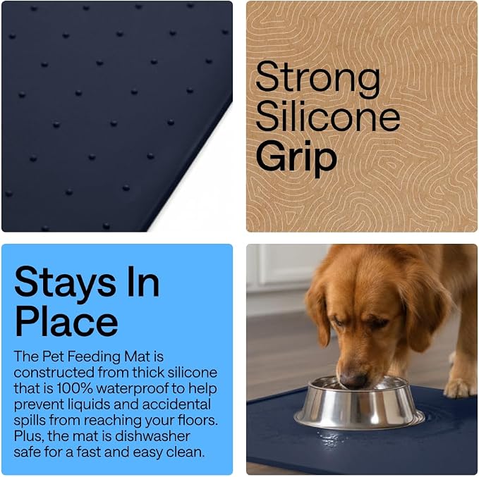 GORILLA GRIP 100% Waterproof Raised Edge BPA Free Silicone Pet Feeding Mat, Dog Cat Food Mats Contain Spills Protects Floors, Placemats for Cats and Dogs Water Bowl, Pets Accessories 32x24 Navy - Image 3