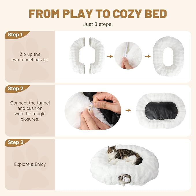 Extra Large Cat Tunnel, 47.2in Luxury Tunnel for Large Cats, Extra Long Bubble Fleece Big Cat Tunnel for Cats with Washable Mat, Skin-Friendly Large Tunnel for Cats, Puppy, Rabbits White - Image 7