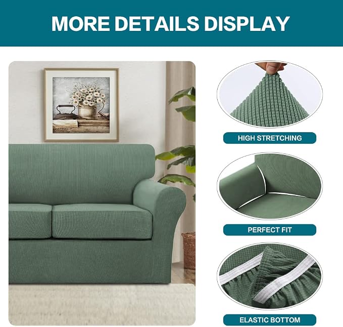 Turquoize 3 Piece Sofa Covers for 2 Cushion Couch Sofa Slipcover Soft Couch Cover for Dogs-Washable Sofa Furniture Covers with 2 Individual Cushion Covers (2 Cushion Sofa, Loden Frost) - Image 4