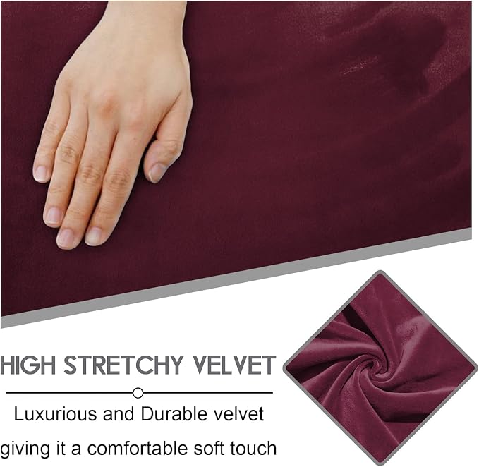 ULTICOR Velvet 8-Pieces Recliner Sofa Covers Stretch Reclining Couch Covers for 3 Cushion Reclining Sofa Slipcovers Furniture Covers Thick Soft Washable (3 Seater Recliner Cover, Wine) - Image 3