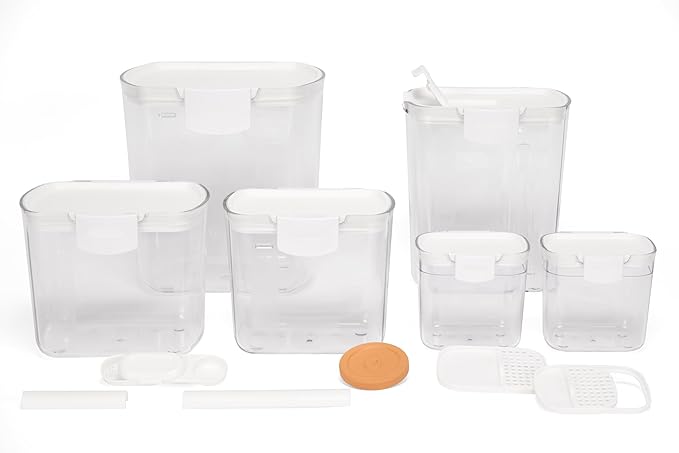 Progressive ProKeeper Baker's Airtight Kitchen Storage Canister Container Set for Flour, Sugar & More, Keeps Ingredients Fresh, with Accessories (White, 6- Piece) by ProgressiveInternational