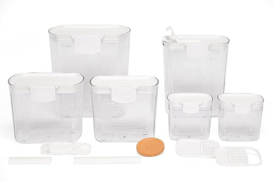 Progressive ProKeeper Baker's Airtight Kitchen Storage Canister Container Set for Flour, Sugar & More, Keeps Ingredients Fresh, with Accessories (White, 6- Piece) by ProgressiveInternational