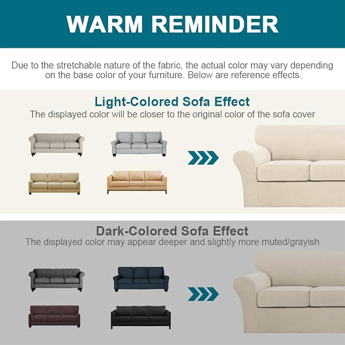 Turquoize 4 Piece Couch Cover Sofa Covers for 3 Cushion Couch Sofa Slipcovers Washable Sofa Cover for Dogs with Individual Couch Cushion Covers Feature Jacquard Fabric(3 Cushion Sofa, Biscotti Beige) - Image 6