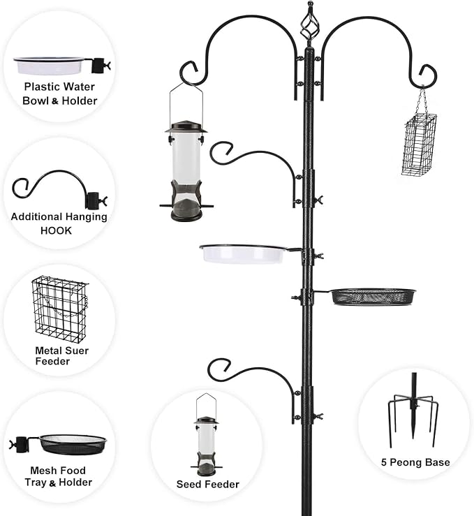 ERYTLLY Bird Feeding Station Kit Bird Feeder Pole Wild Bird Feeder Hanging Kit Planter Hanger Multi Feeder Hanging with Metal Suet Feeder Bird Bath for Attracting Wild Birds - Image 8