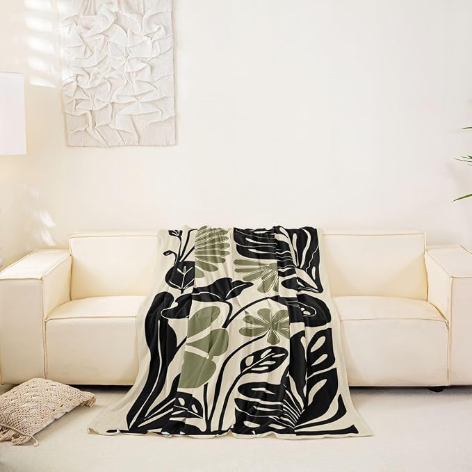 Erosebridal Black Sage Green Flower Couch Cover Abstract Floral Sofa Cover 71" X 118" Vintage Aesthetic Minimalist Sofa Protector For Pet Cats Kids Groovy 70S Modern Washable Couch Protector, Non Slip - Image 6