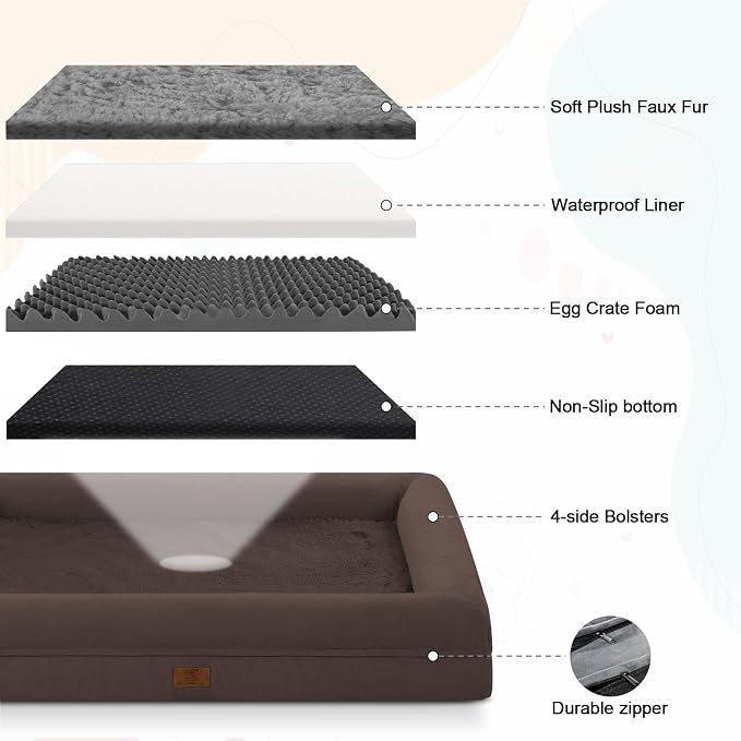XL Orthopedic Dog Bed Waterproof for Extra Large Size Dogs | 360 Degree Bolster Support, Egg Crate Foam, Waterproof Liner, Non-Slip Bottom, Machine Washable Cover, 41 x 29 Inch - Image 5