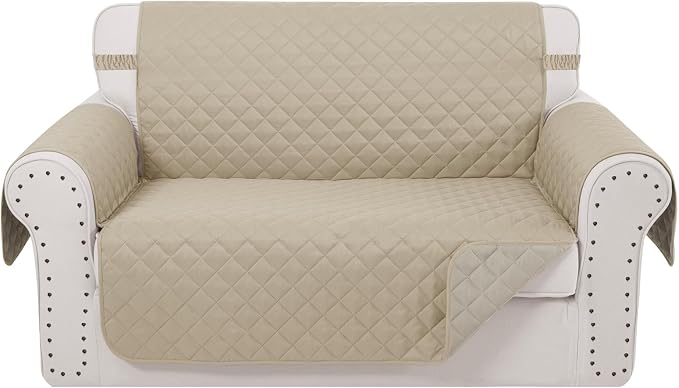 Reversible Loveseat Couch Sofa Covers, 2-Seater, Sand/Beige | Loveseat Covers for Dogs Water Repellent, Friendly Furniture Protector with Elastic Straps for Living Room by LuxshareHome
