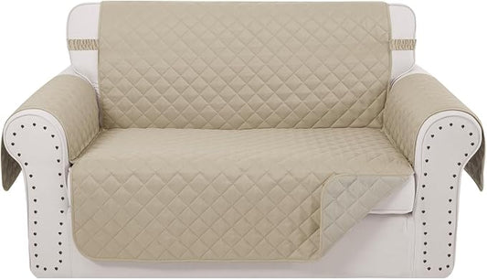 Reversible Loveseat Couch Sofa Covers, 2-Seater, Sand/Beige | Loveseat Covers for Dogs Water Repellent, Friendly Furniture Protector with Elastic Straps for Living Room by LuxshareHome