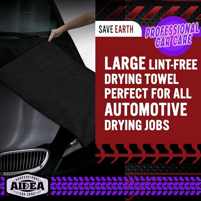 AIDEA Microfiber Towels for Cars-2PK, Large Professional Car Drying Towel, Scratch-Free & Absorbent Drying Towel for Cars, SUVs, RVs, Trucks, and Boats, 24inx 31in, Black - Image 6