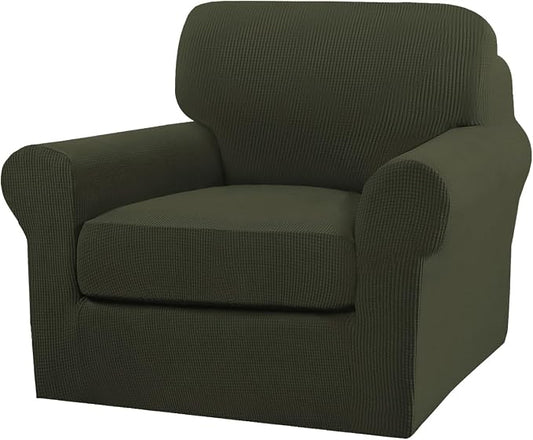 Turquoize 2 Piece Chair Covers Armchair Slipcovers for Living Room Armchair Sofa Cover with Individual Cushion Covers Feature Jacquard Fabric (Chair, Olive) by Turquoize