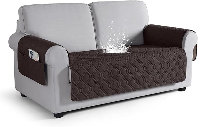 VANSOFY Waterproof Loveseat Couch Cover for Pets, Chocolate, 54" | Non-Slip, Washable, Utility Pockets, Pet Friendly, Furniture Protector Slipcover for 2 Cushion Plus Couch by VANSOFYFURNITURECOVERS
