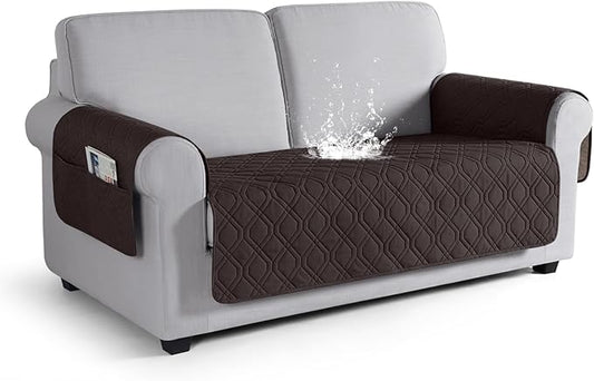 VANSOFY Waterproof Loveseat Couch Cover for Pets, Chocolate, 54" | Non-Slip, Washable, Utility Pockets, Pet Friendly, Furniture Protector Slipcover for 2 Cushion Plus Couch by VANSOFYFURNITURECOVERS