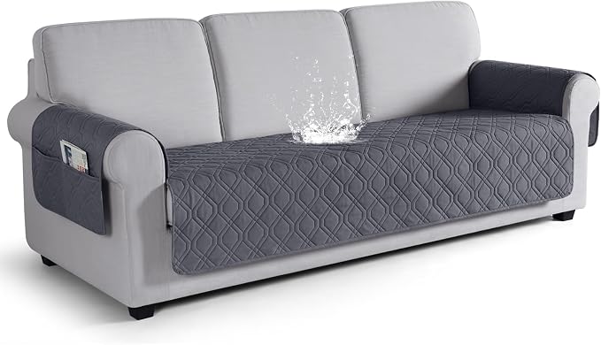 VANSOFY Waterproof Couch Cover for Pets, Dark Gray, 72.4" | Non-Slip, Washable, Utility Pockets, Pet Friendly, Furniture Protector Slipcover for 3 Cushion Plus Couch by VANSOFYFURNITURECOVERS