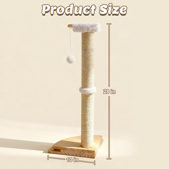 Cat Corner Scratcher with Interactive Ball Toys for Indoor Cats, Sisal Cat Scratching Post with Danging Ball for Wall Corners Furniture Protector 28'' - Image 7