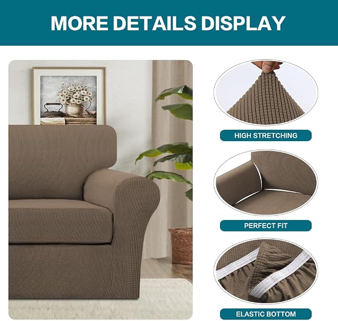 Turquoize 2 Piece Chair Covers Armchair Slipcovers for Living Room Armchair Sofa Cover with Individual Cushion Covers Feature Jacquard Fabric (Chair, Macchiato) - Image 4