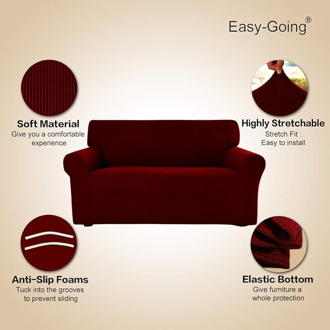 Easy-Going Stretch Couch Covers for Sofa Washable Large Wine | 1-Piece Sofa Covers for 3 Cushion Couch Furniture Protector Couch Slipcover Soft with Bottom for Kids Pets - Image 3