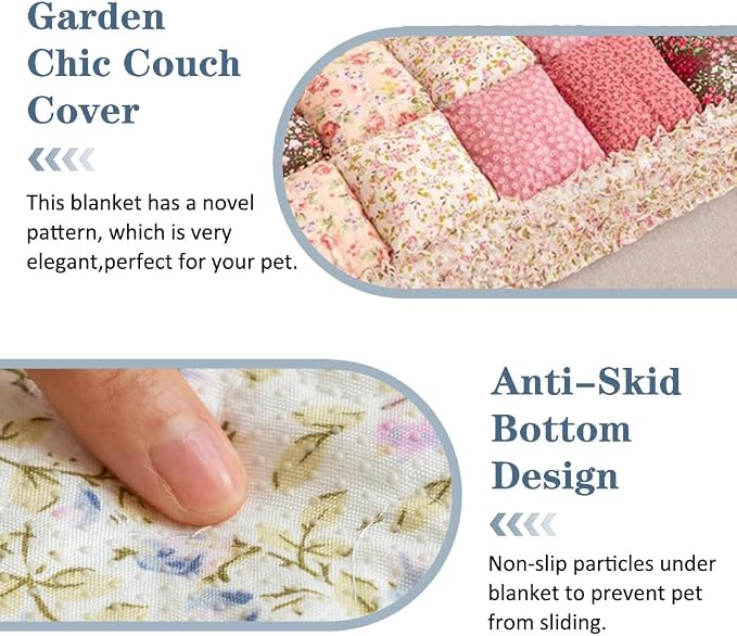 Garden Chic Cotton Protective Couch Cover,Fuzzy Couch Cover Plaid Square Pet Mat, Machine Washable & Non-Slip Pet Mat Bed Couch Cover,Sofa Cover for Most Cats Dogs,Pets (Pink, 23.6*62.9inch) - Image 3