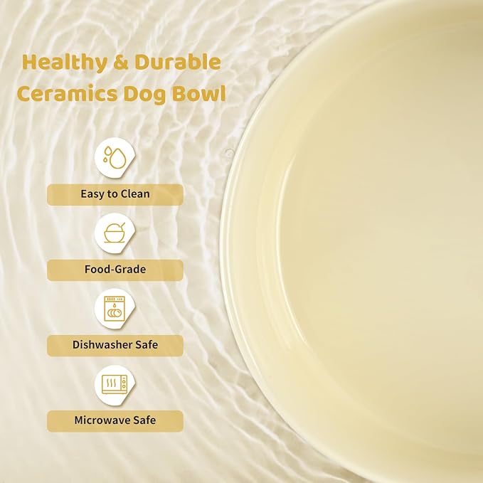 SPUNKYJUNKY Ceramics Raised Dog Bowl with Wooden Stand - Double 28.7OZ Cream White Bowls for Small Medium Dogs - Image 6