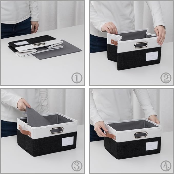PRANDOM Foldable Storage Bins with Handles [3-Pack] Fabric Collapsible Storage Boxes Baskets Cubes Containers with Handles for Closet Living Room Bedroom (Black & White 11.5x8.5x6.7'') - Image 5