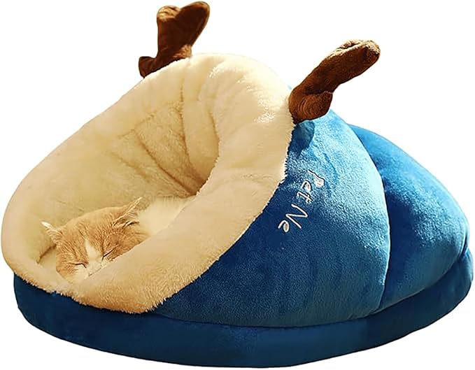 Small Dog Bed, Heated Pet Tent for Medium Puppies, Kitty Dogs, Cute Nest, Thick Fleece Warm Soft Sleeping Bag, Cozy Indoor Cave for Cats and Kittens (M, Blue) by Unknown
