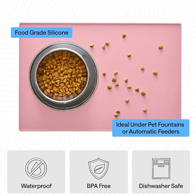 GORILLA GRIP 100% Waterproof Raised Edge BPA Free Silicone Pet Feeding Mat, Dog Cat Food Mats Contain Spills Protects Floors, Placemats for Cats and Dogs Water Bowl, Pets Accessories 23x15 Pink - Image 5
