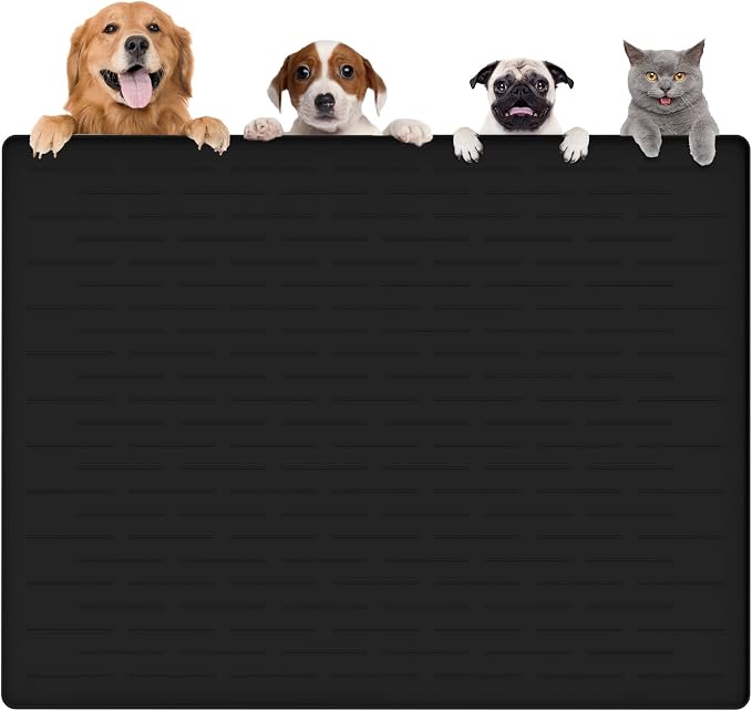 Largest Dog Food Mat, 48"x32" Silicone Dog and Cat Mat for Food and Water Bowls, Thinken Waterproof Non-Slip XXXL Pet Feeding Mat for Floors (Black) by Goldleaf