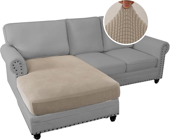 H.VERSAILTEX Sectional Couch Covers 1 Piece Chaise Slipcover L Shape Separate Cushion Couch Cover for Both Left/Right Sectional Couch (Seat Only: 1 Chaises, Island Fossi) - Image 2