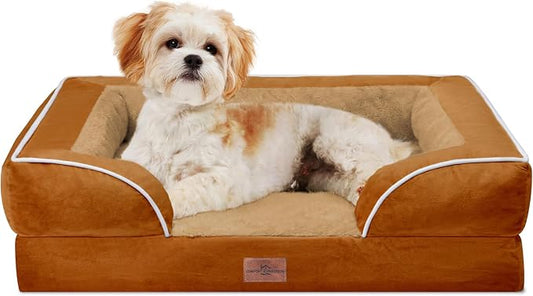 Comfort Expression Orthopedic Dog Bed for Medium Size Dog with Bolster | Waterproof Dog Couch Bed with Washable Cover & Non-Slip Bottom, Supportive Egg Crate Foam Medium Pet Bed, 28x19 Inch by ComfortExpression