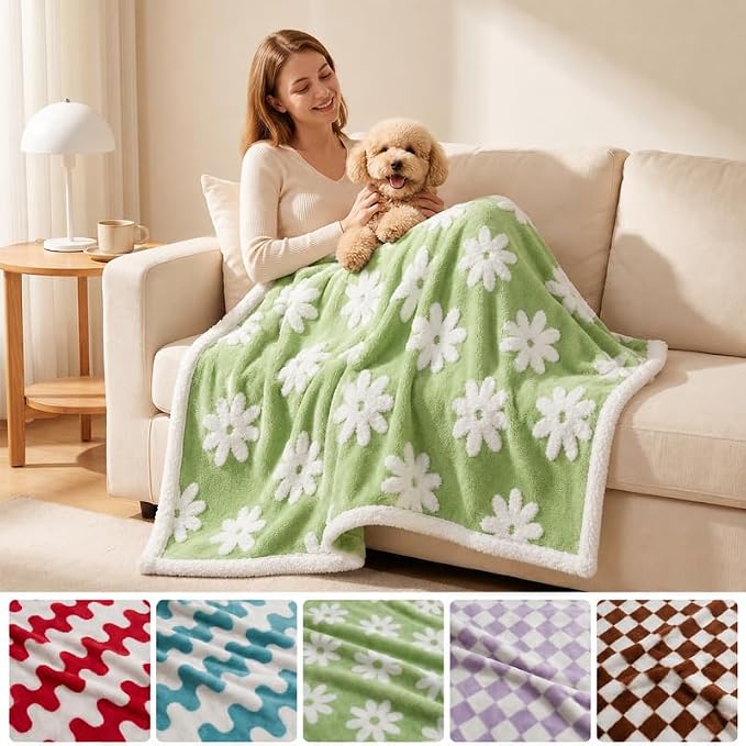 Waterproof Pet Blanket,Dog Bed Covers Small Throw for Puppy Cats Stylish Jacquard Pets Couch Sofa Furniture Protection Washable Reversible Covers (Green Flower,XS) - Image 2