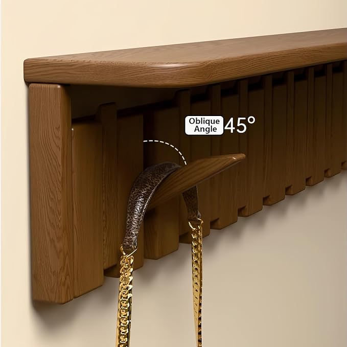 Wall Mounted Coat RackHooks Piano Key Hangers Natural Solid Wood Hanger Non-Woven Fabric Clothes Hangers for Closet, Kitchen, Bedroom, Bathroom, Entryway (Tray-Beech, 12 Hooks) - Image 4