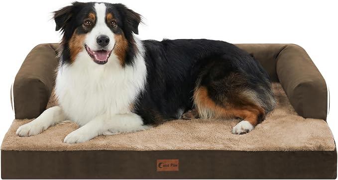 Orthopedic Washable Dog Bed for Medium Dogs, 35x22in, Brown | Orthopedic Foam Relieves Joint Pressure, Bolsters Supports Head And Neck, Washable Cover, Non-Slip Bottom by CasaPaw