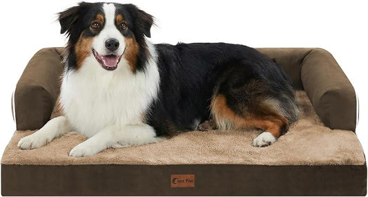 Orthopedic Washable Dog Bed for Medium Dogs, 35x22in, Brown | Orthopedic Foam Relieves Joint Pressure, Bolsters Supports Head And Neck, Washable Cover, Non-Slip Bottom by CasaPaw