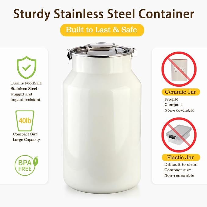 Dog-Cat Food Storage Container 40 lb/38 Qt, Large Stainless Steel Pet Food Bin with Airtight Lid & Scoop Included, Durable 304 Metal Storage for Dogs & Cats - Image 3