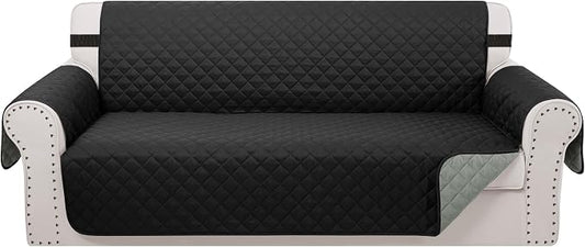 Reversible Couch Cover for 3 Cushion, Sofa, Black/Grey | Couch Cover for Sofa, Pet Friendly Water Repellent Couch Sofa Cover, Washable Furniture Protector with Elastic Straps by LuxshareHome