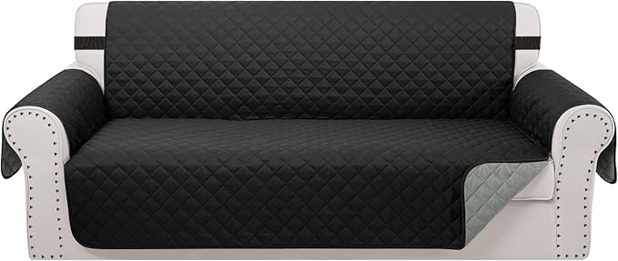 Reversible Oversized Sofa Covers, XL Sofa, Black/Grey | Couch Cover Furniture Protector for Dogs Elastic Straps Water Repellent Furniture for 4 Cushion Couch by LuxshareHome