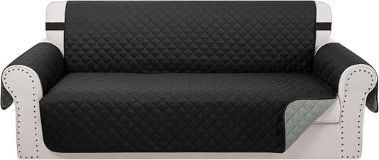 Reversible Oversized Sofa Covers, XL Sofa, Black/Grey | Couch Cover Furniture Protector for Dogs Elastic Straps Water Repellent Furniture for 4 Cushion Couch by LuxshareHome