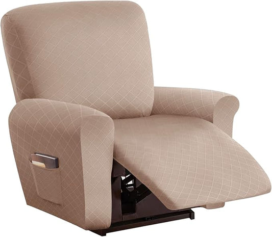 vctops Diamond Recliner Cover 4-Pieces Recliner Stretch Sofa Slipcover 1 Seater Couch Protector Soft Solid Furniture Protector Covers with Elastic Strap (Camel,1 Seat) by vctops