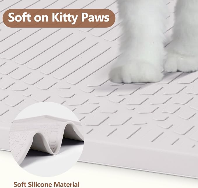 Silicone Cat Litter Box Mat 34'' x 22'' Cat Mat with Toy, White | Extra Large Litter Mat with lip, Non-Slip Waterproof Cat Litter Mat Litter Trapping Mat for Floor, Easy to Clean - Image 5
